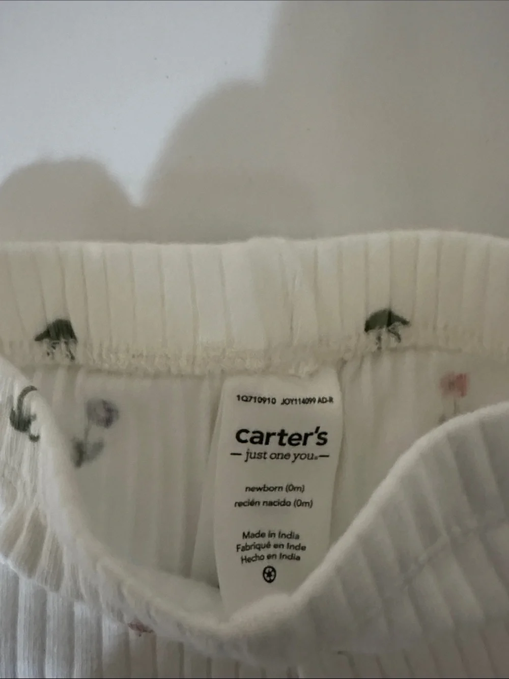 Carter's White Ribbed Newborn Pants with Small Multicolor Prints